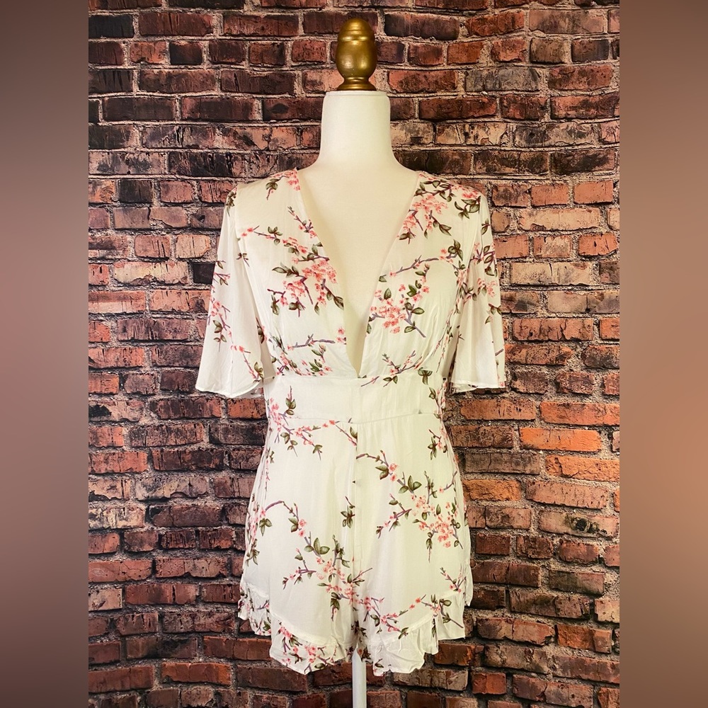 NWT Ivory and Pink Floral Blossom Jumpsuit Romper